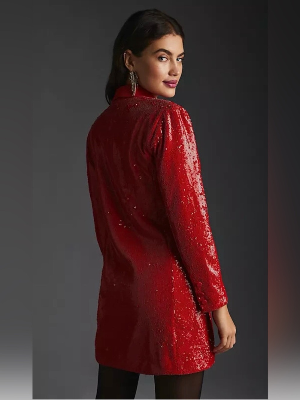 Semi new Anthropologie Maeve Sequin Blazer Dress Red Coat Mini Dress size 4P - Picture 3 of 14